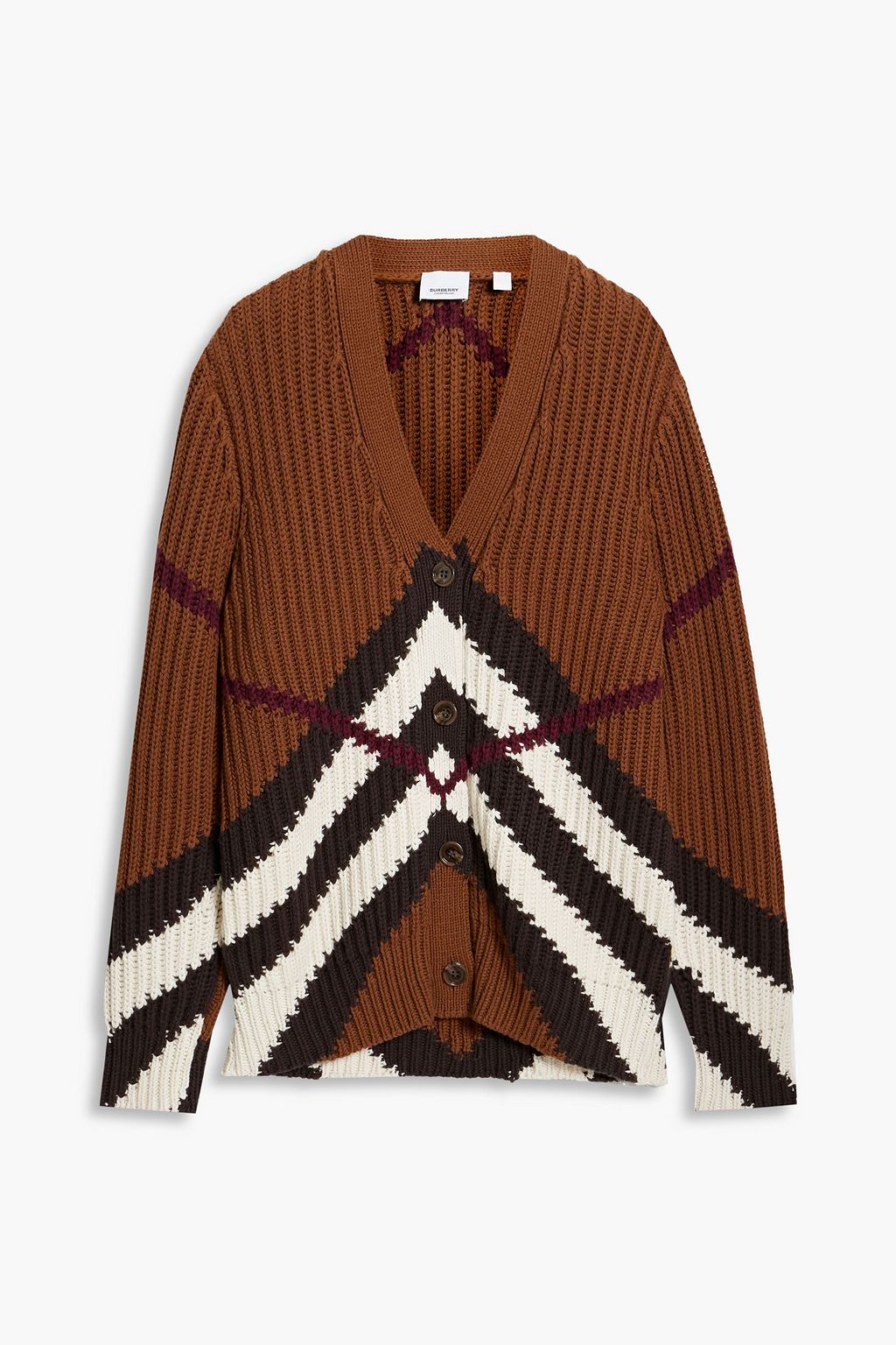 BURBERRY Ribbed jacquardknit cashmere and cottonblend cardigan Sale