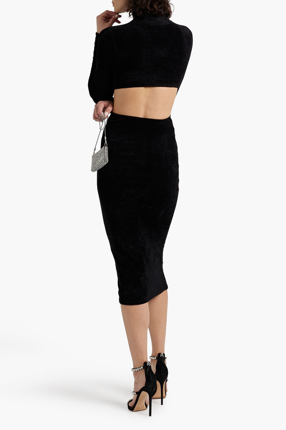 Ronny Kobo Chryssa Cutout Mock Neck Long Sleeve Knit Maxi Dress In Black