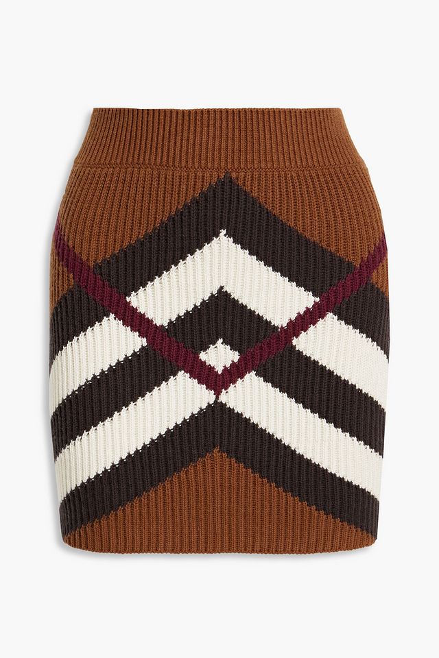 Ribbed jacquard-knit cashmere and cotton-blend mini skirt