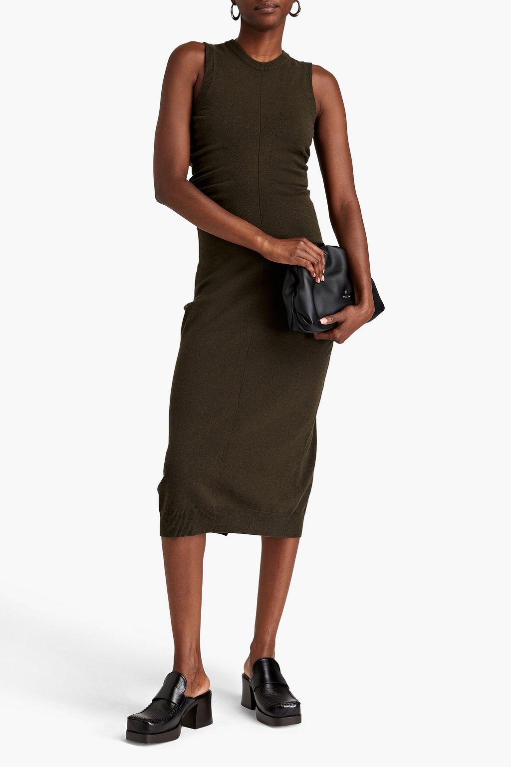 MAISON MARGIELA Ruched mélange cashmere and cotton-blend midi dress