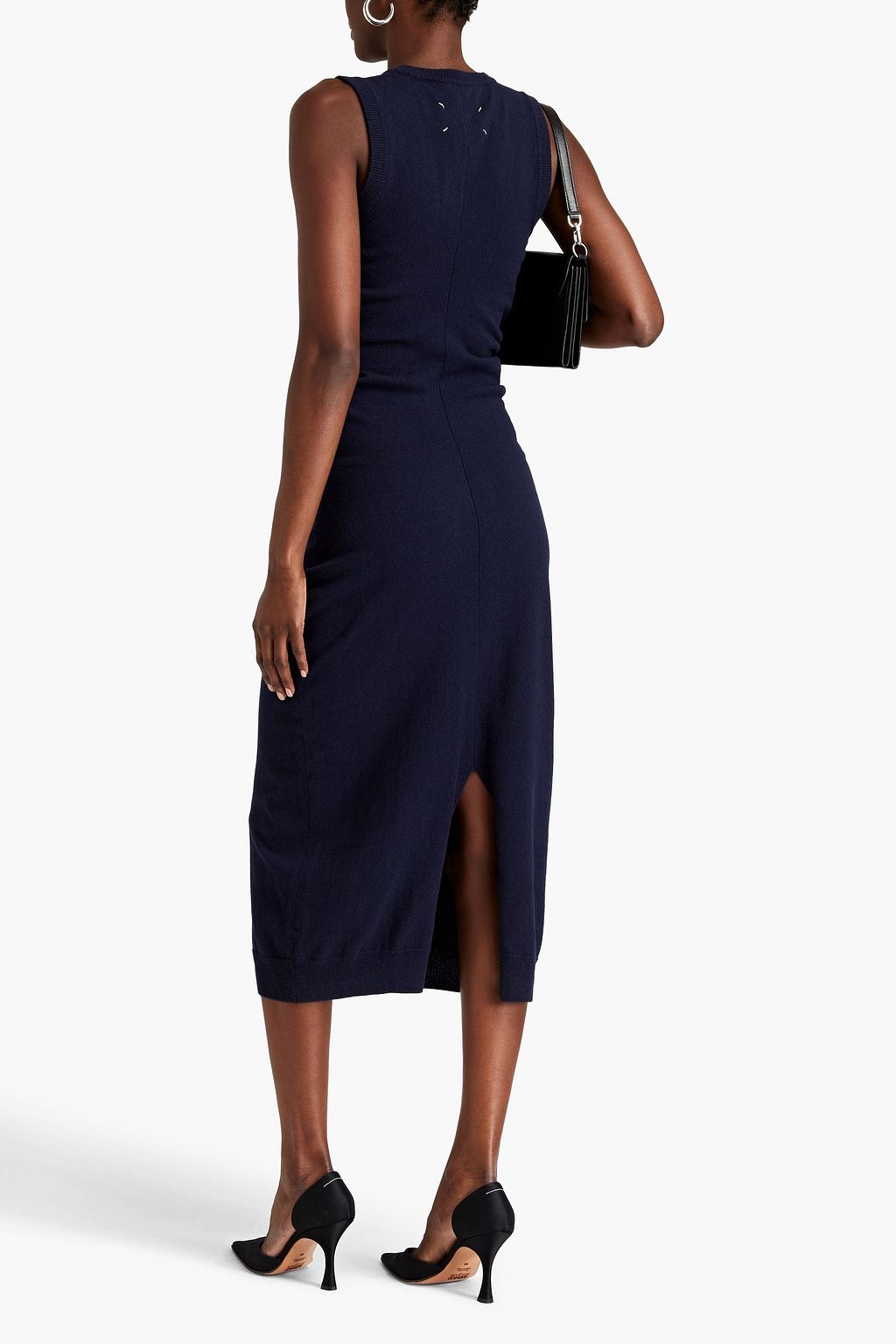 MAISON MARGIELA Ruched mélange cashmere and cotton-blend midi dress