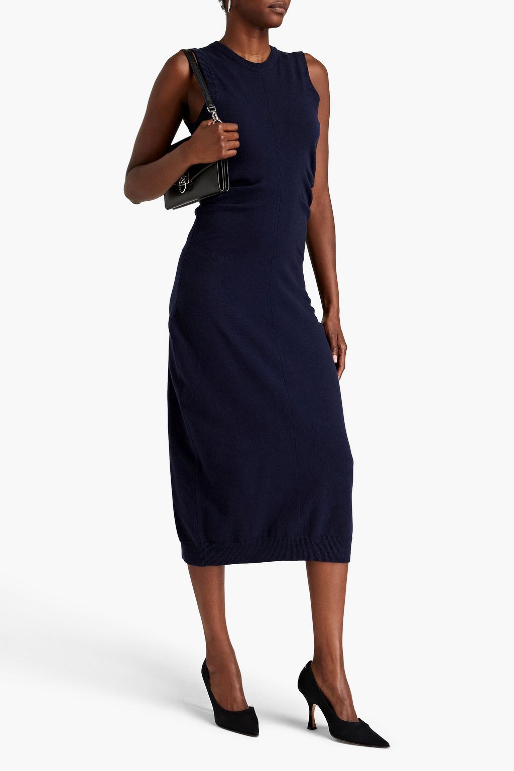 MAISON MARGIELA Ruched mélange cashmere and cotton-blend midi dress