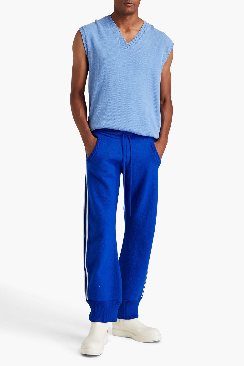 MAISON MARGIELA ウールフェルト トラックパンツ ストライプ