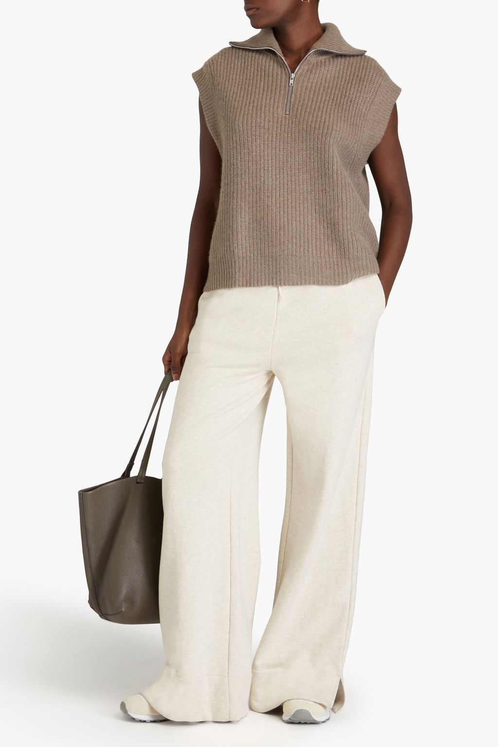 AUTUMN CASHMERE Ribbed-knit half-zip vest