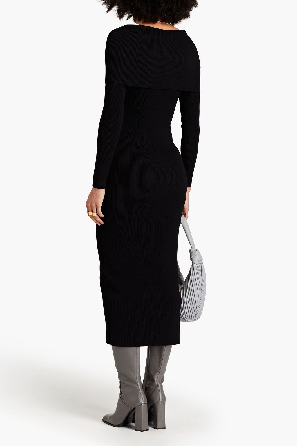 AUTUMN CASHMERE فستان متوسط الطول بحبكة مضلّعة بتصميم مكشوف الكتفين