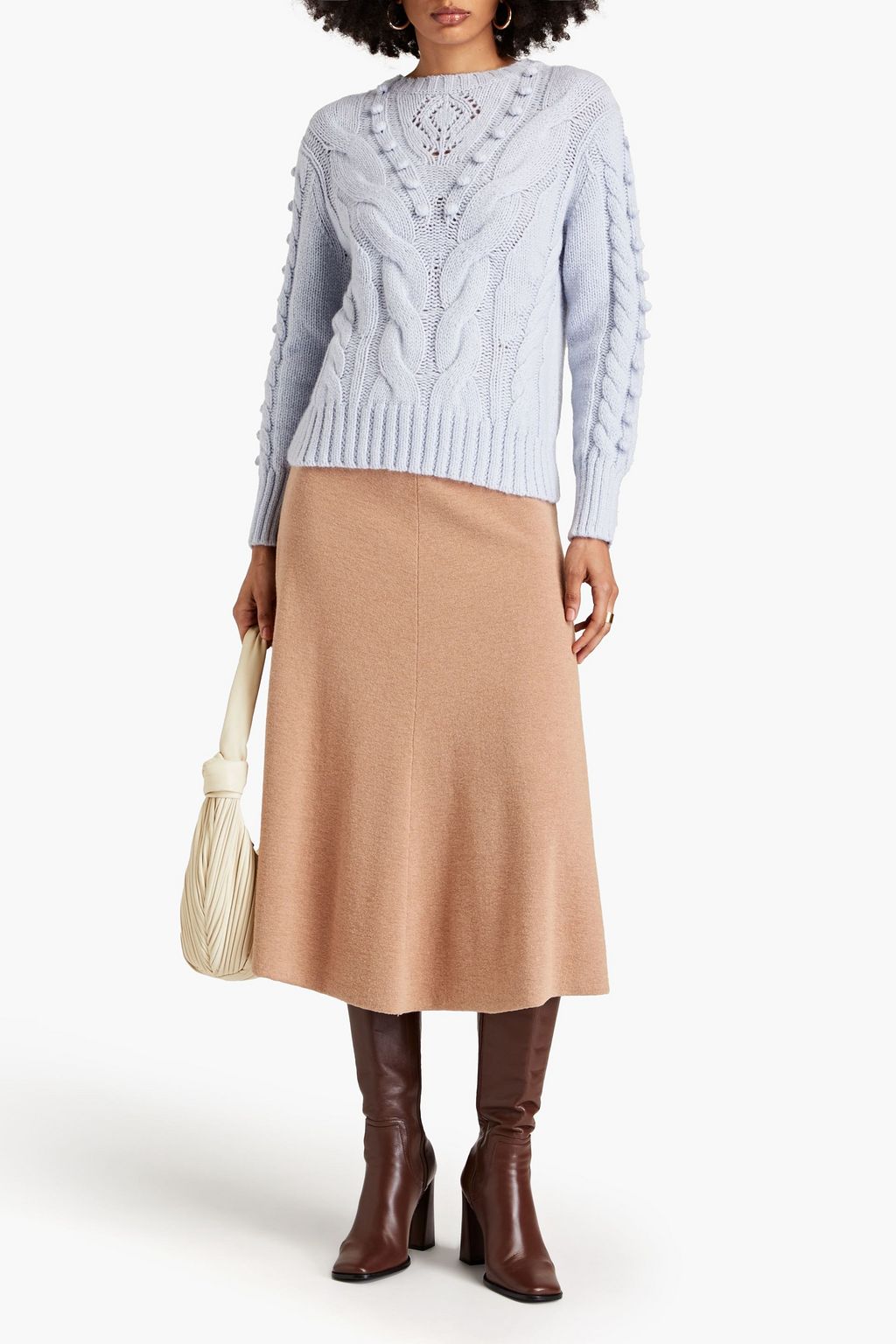 AUTUMN CASHMERE Kaschmirpullover mit Zopfstrickmuster und Pompons