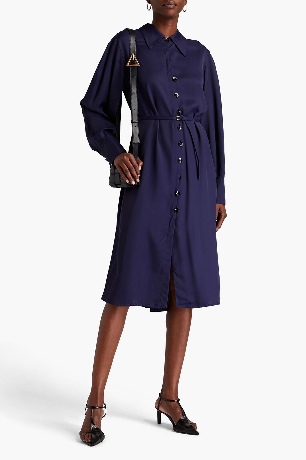 JIL SANDER Hemdkleid aus Baumwollsatin in Midilänge mit Gürtel