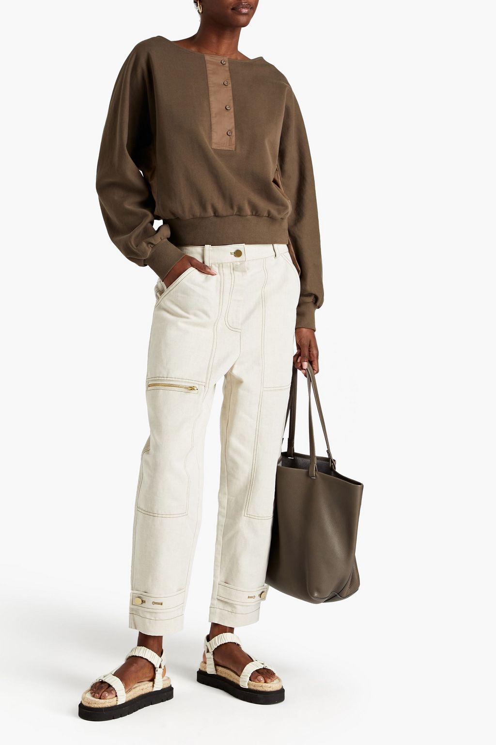 3.1 PHILLIP LIM コットン&リネン混 クロップド ストレートレッグパンツ