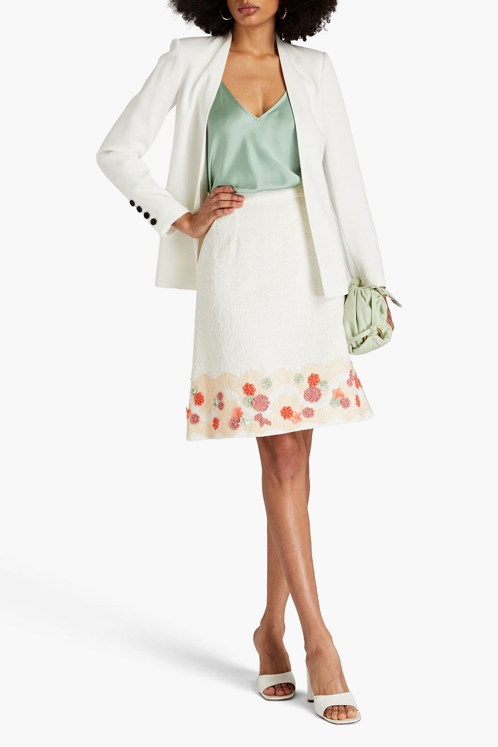 DOLCE&GABBANA Rock aus einer Baumwoll-Seidenmischung mit Spitzenbesatz und floralen Applikationen