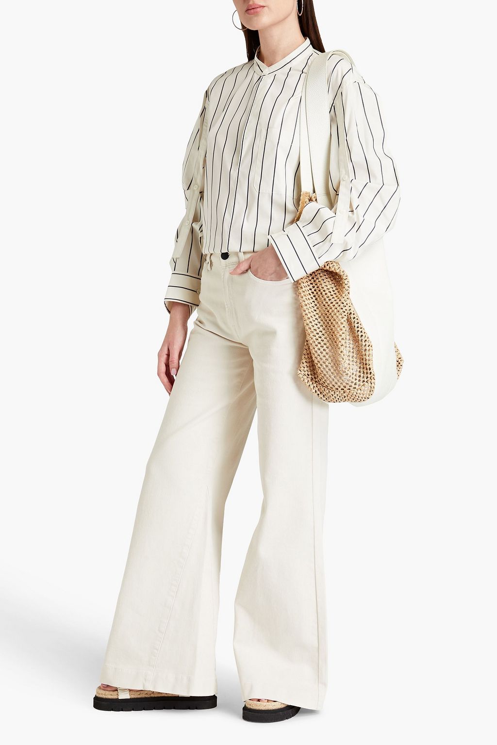 3.1 PHILLIP LIM コットン混ポプリン シャツ ストライプ