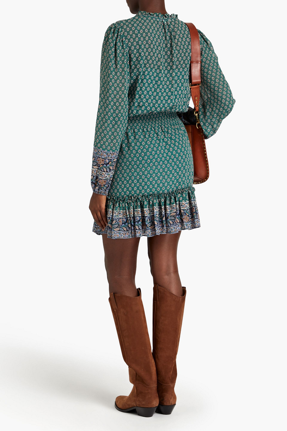 Shop Veronica Beard Destiny Printed Silk Crepe De Chine Mini Dress In Emerald