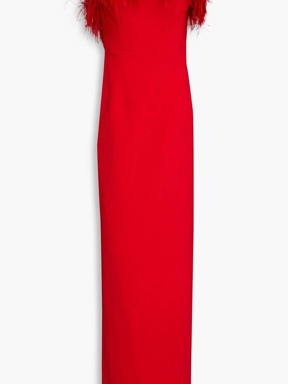scarlett strapless feather-trimmed cady gown