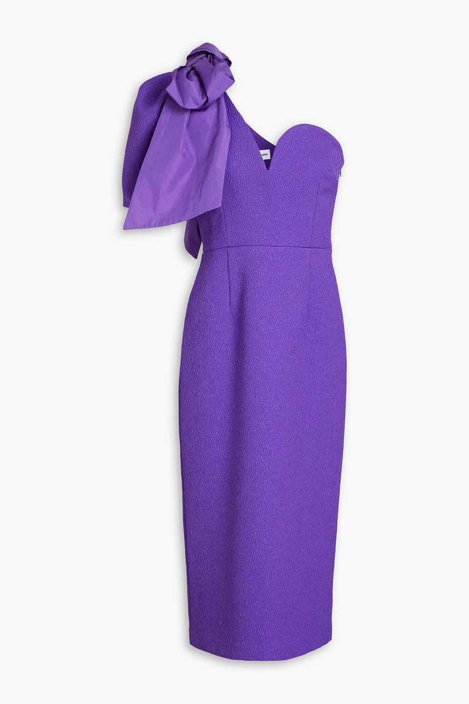 Rebecca Vallance Rumi One-shoulder Bow-embellished Cloqué Midi Dress In Purple