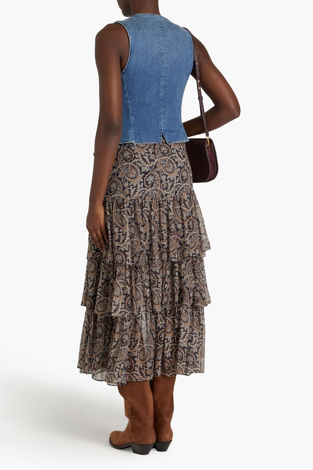 VERONICA BEARD Shailene tiered paisley-print silk-georgette midi skirt