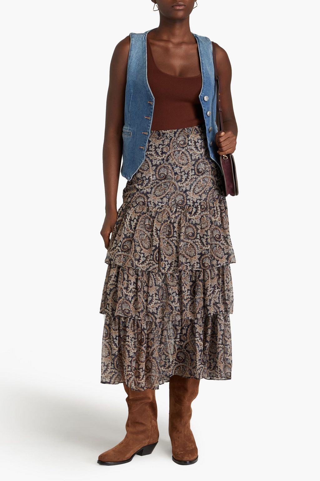 VERONICA BEARD Shailene tiered paisley-print silk-georgette midi skirt