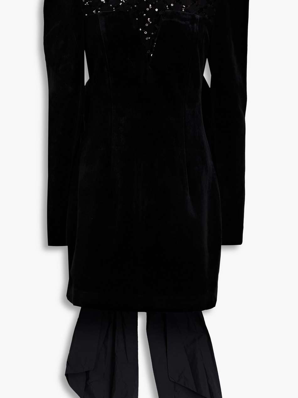 onyx embellished tulle and velvet mini dress
