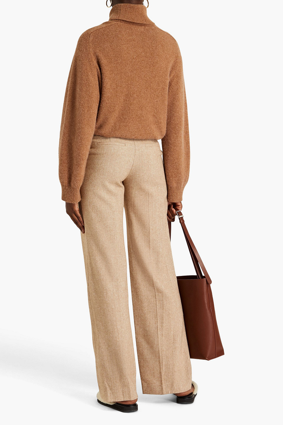 Veronica Beard Tonelli Herringbone Flannel Wide-leg Pants In Camel