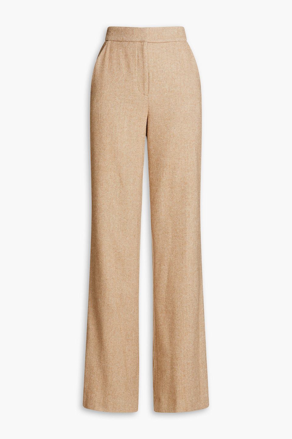 Veronica Beard Tonelli Herringbone Flannel Wide-leg Pants In Camel