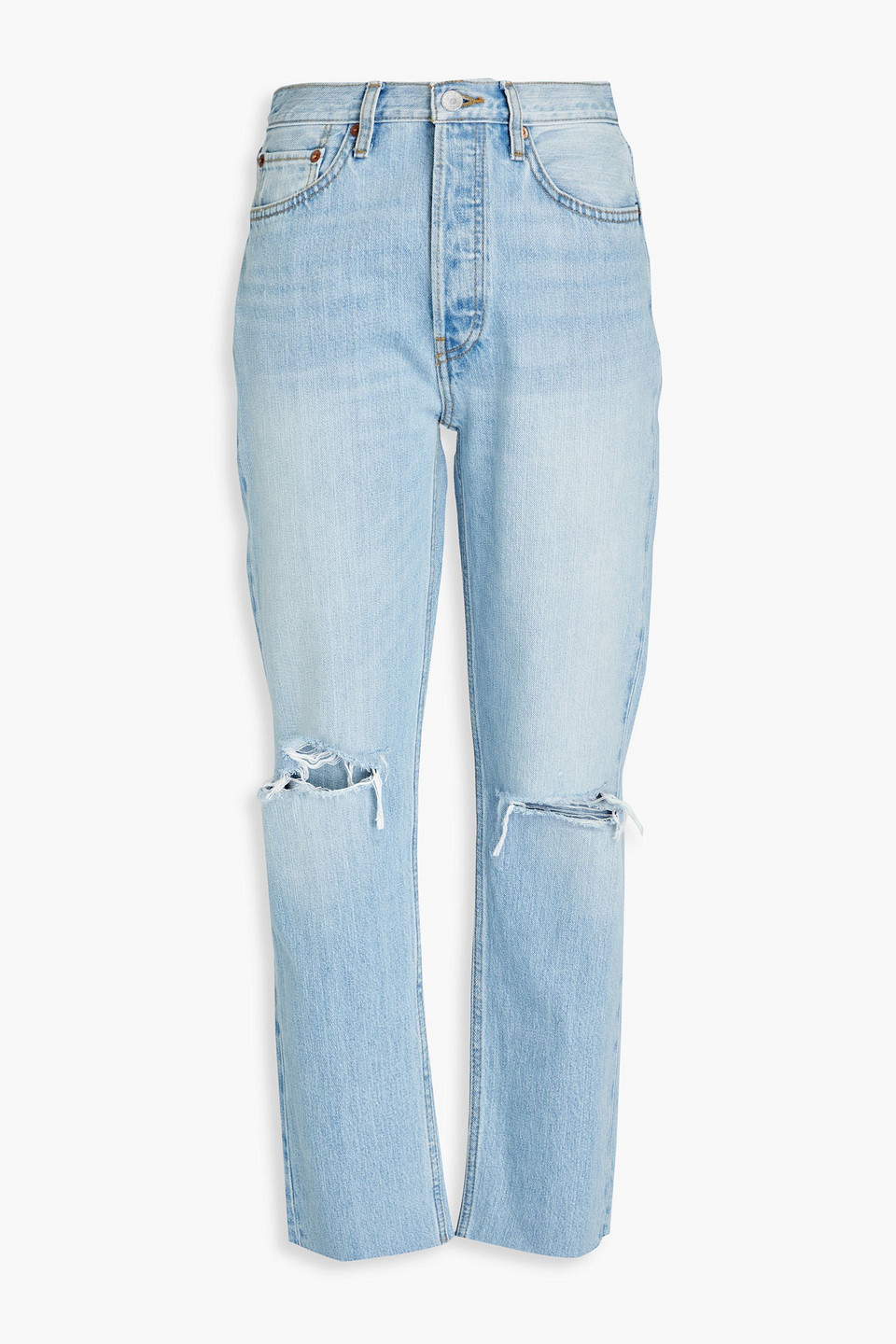 Re/done 70s Distressed Faded High-rise Straight-leg Jeans In Light Denim