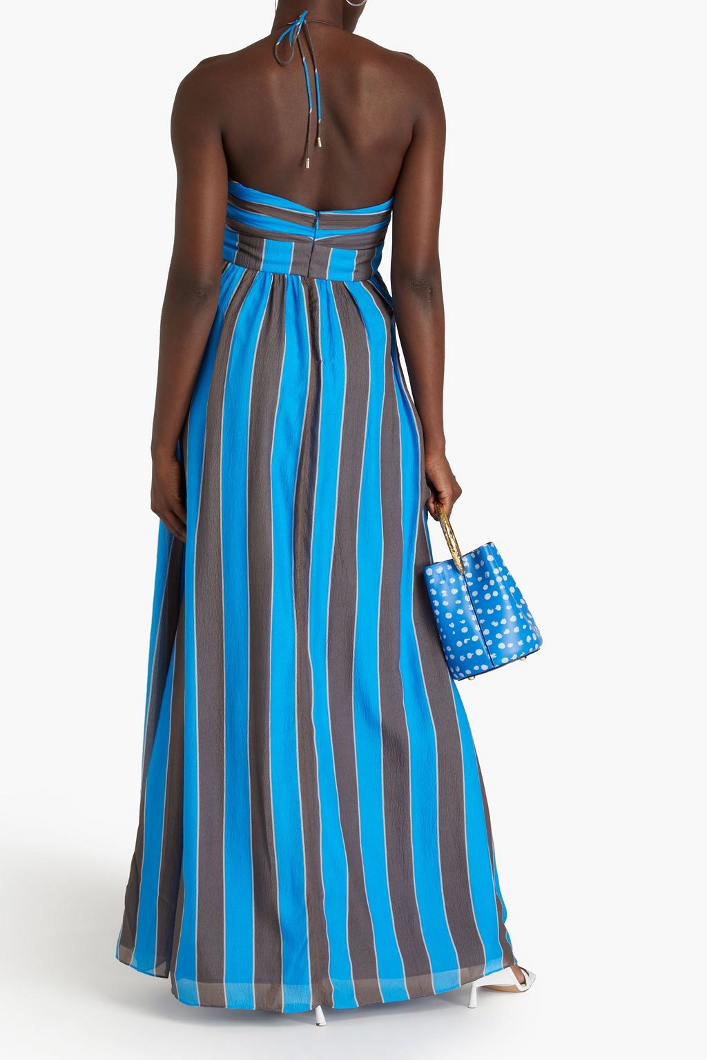 REBECCA VALLANCE Macaela striped silk-crepe halterneck maxi dress