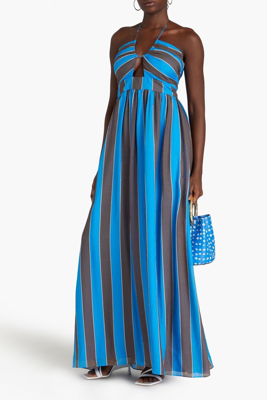 REBECCA VALLANCE Macaela striped silk-crepe halterneck maxi dress