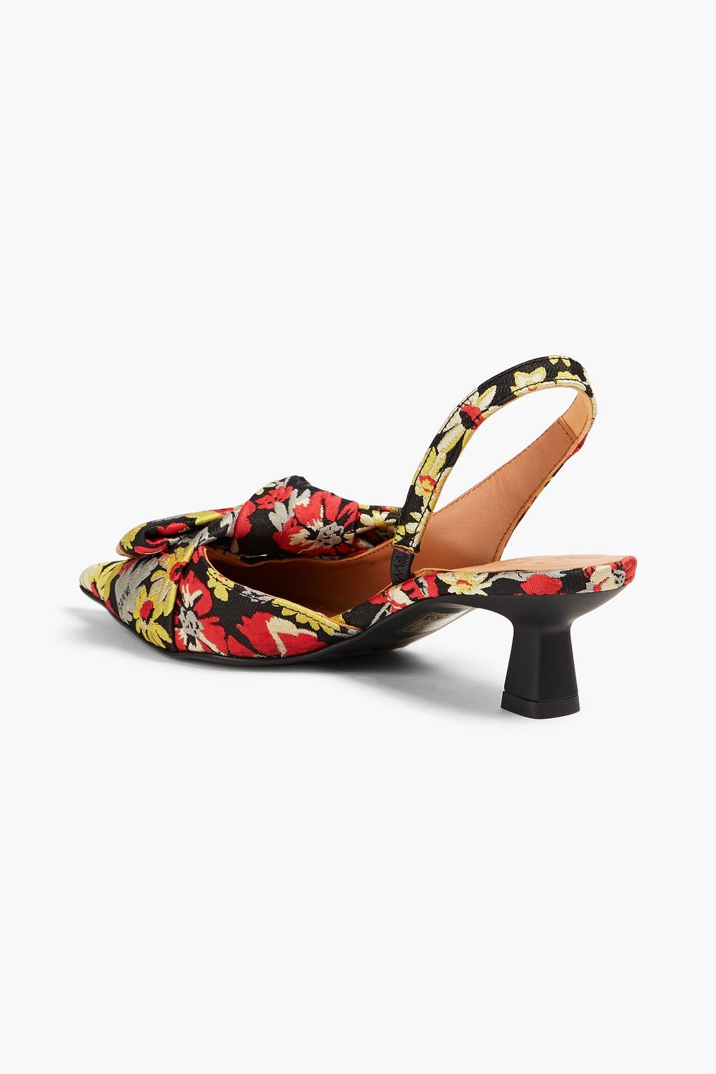 GANNI Bow-embellished jacquard slingback pumps
