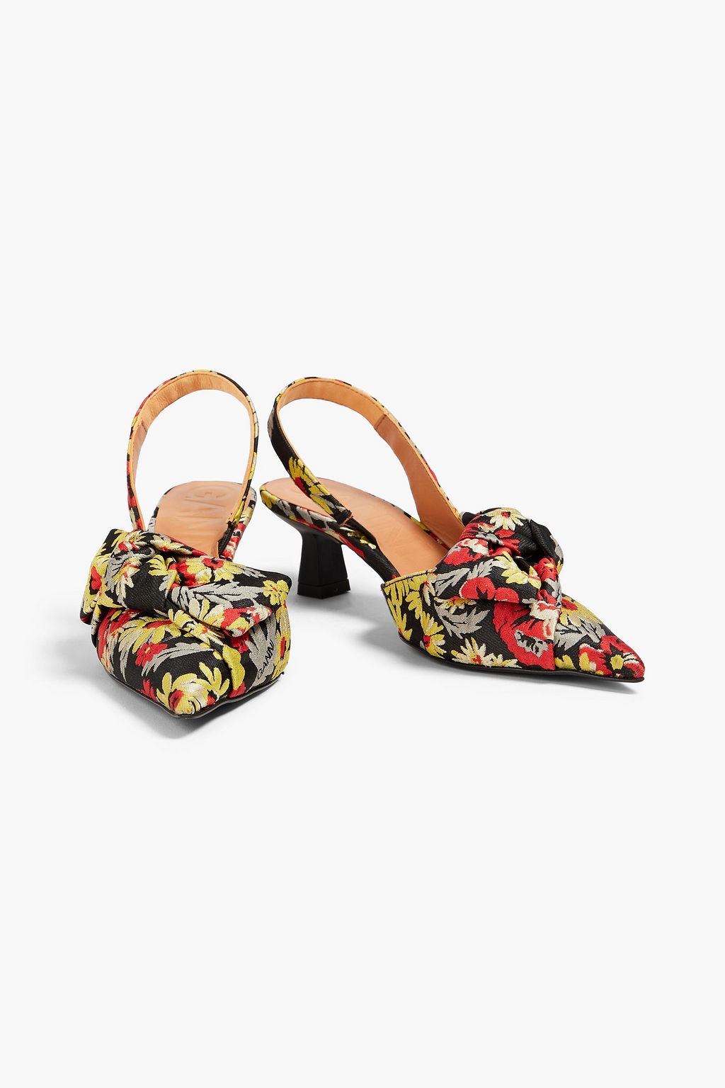 GANNI Bow-embellished jacquard slingback pumps
