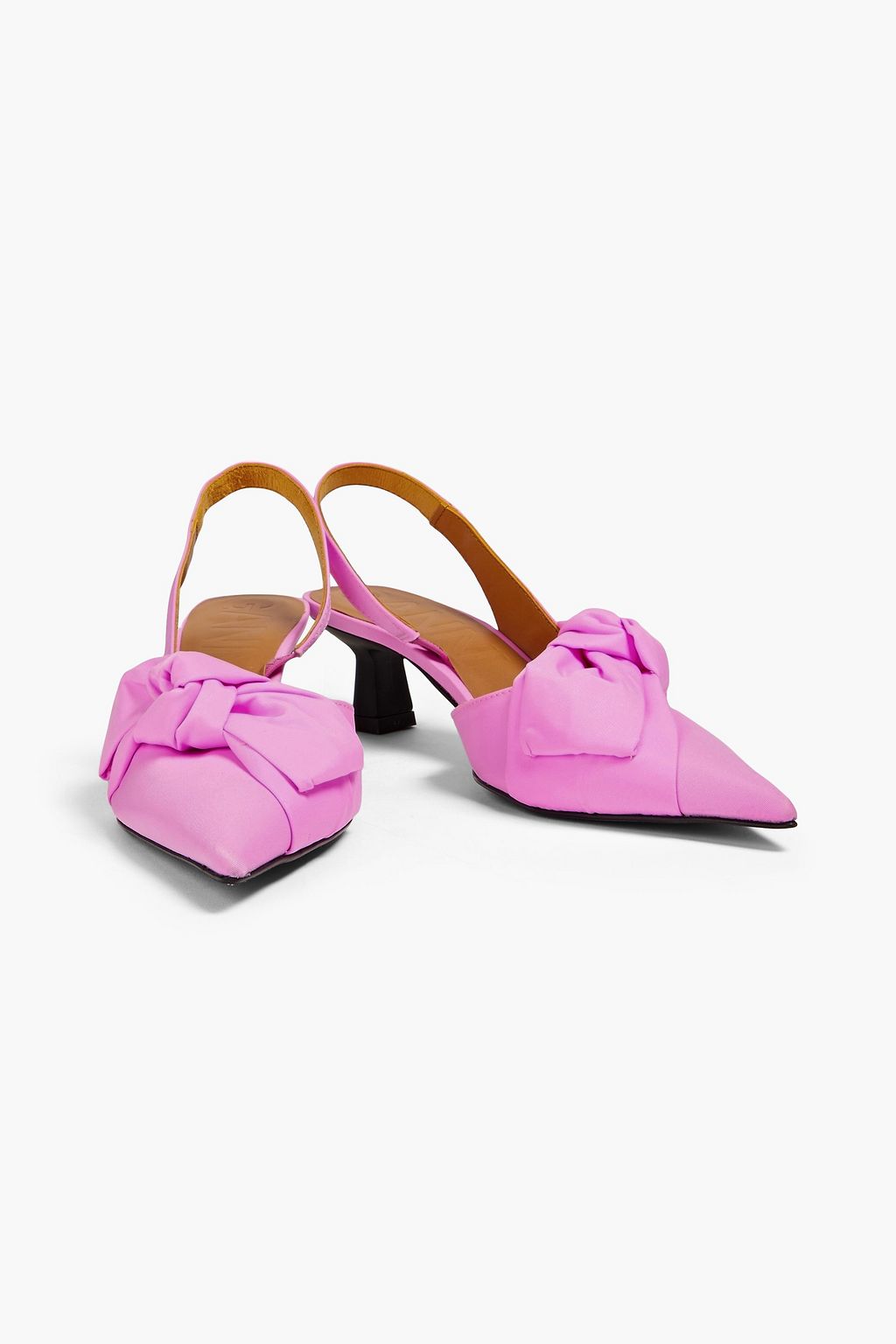 GANNI Bow-embellished taffeta slingback pumps