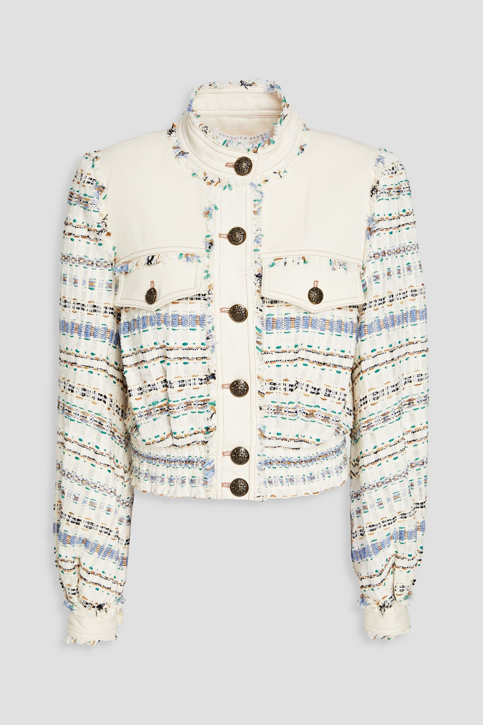 veronica beard - darren gabardine-paneled tweed jacket - white - us 8