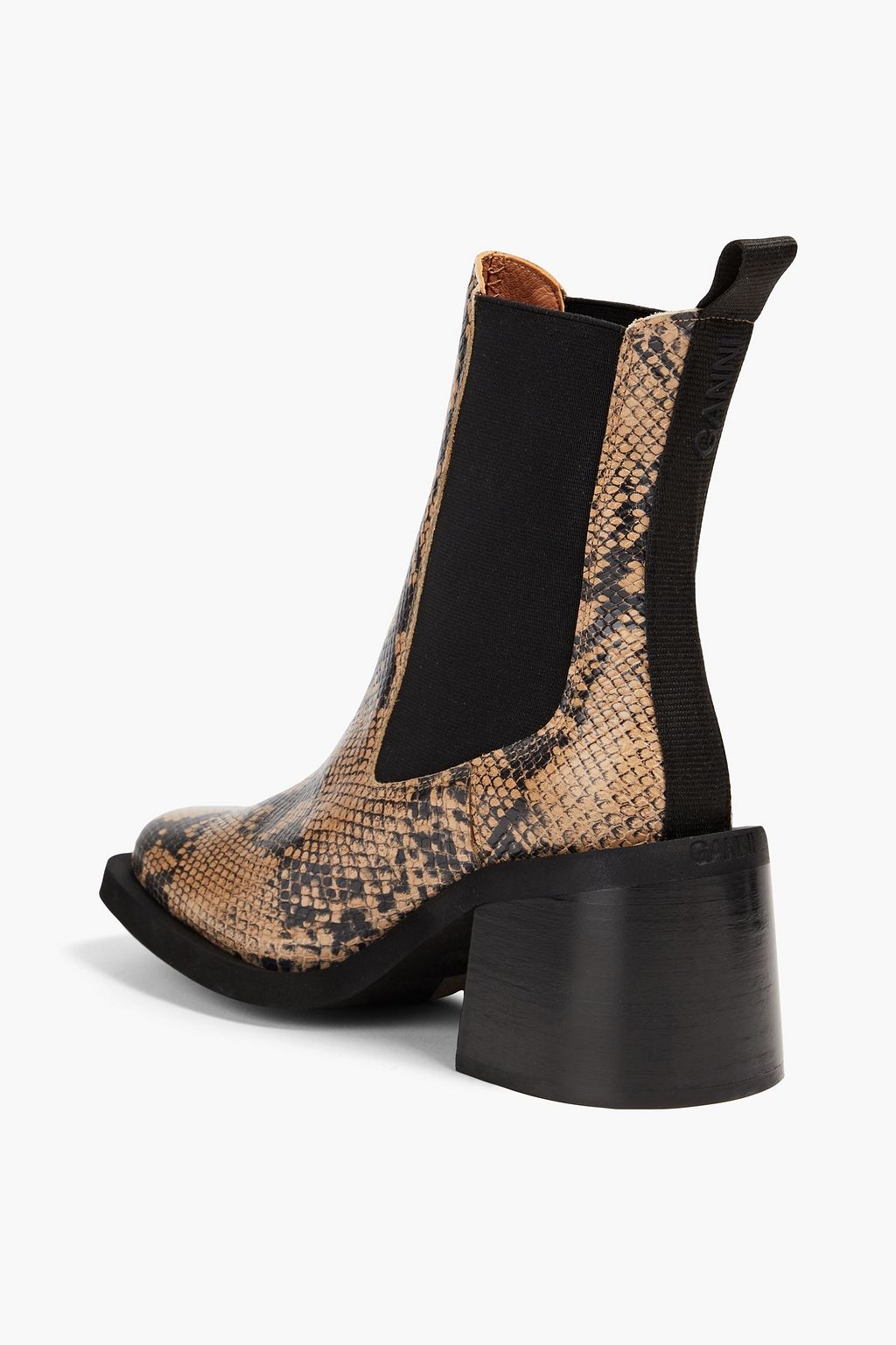 GANNI Snake-effect leather ankle boots