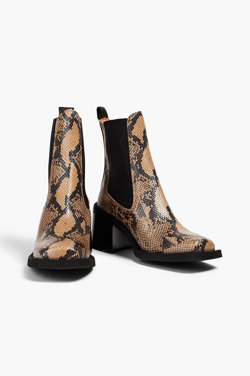 GANNI Snake-effect leather ankle boots