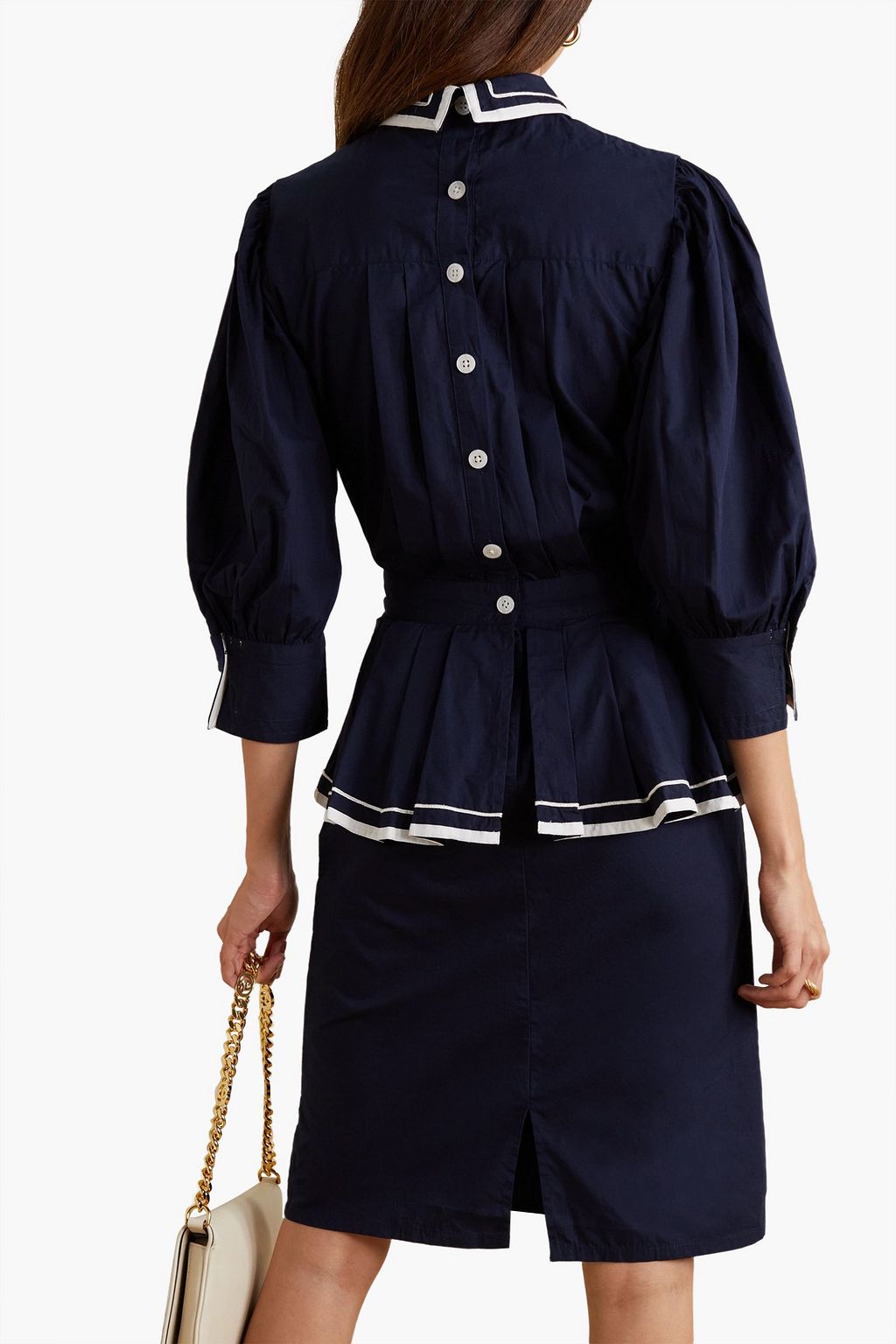 BATSHEVA Rilke pleated cotton-poplin peplum dress