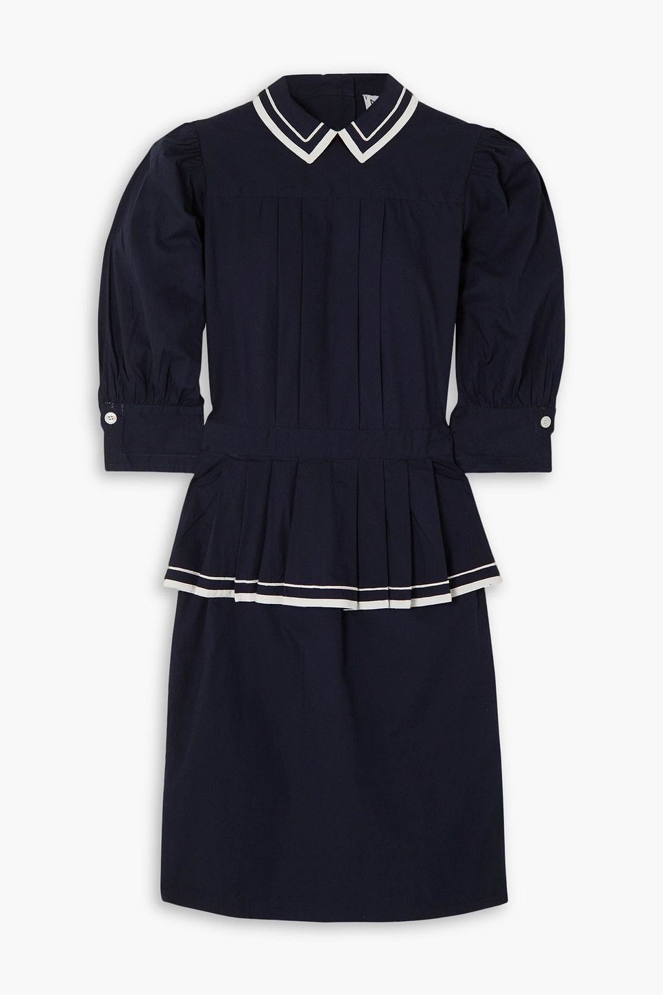 Batsheva Rilke Pleated Cotton-poplin Peplum Dress In Navy