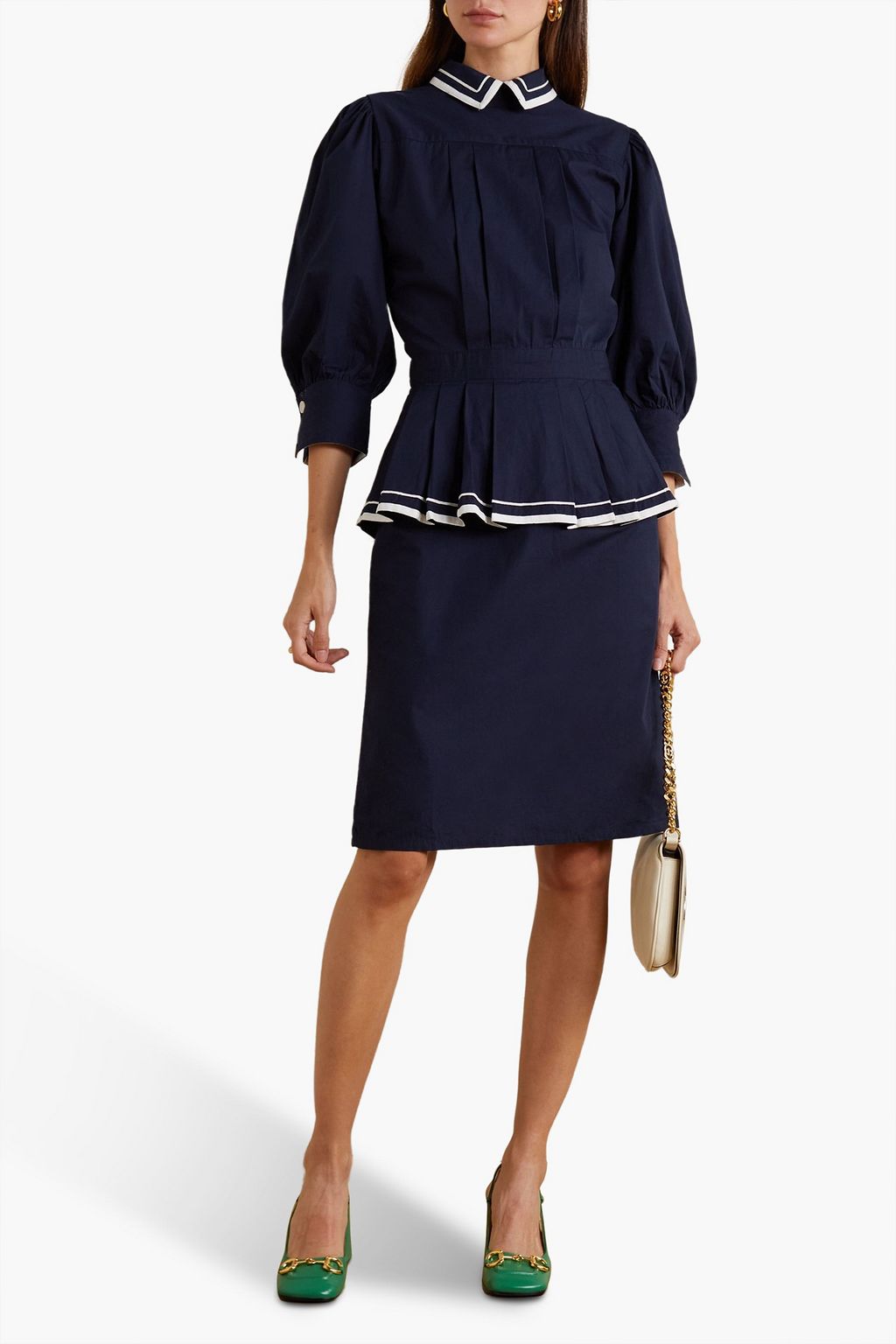 BATSHEVA Rilke pleated cotton-poplin peplum dress