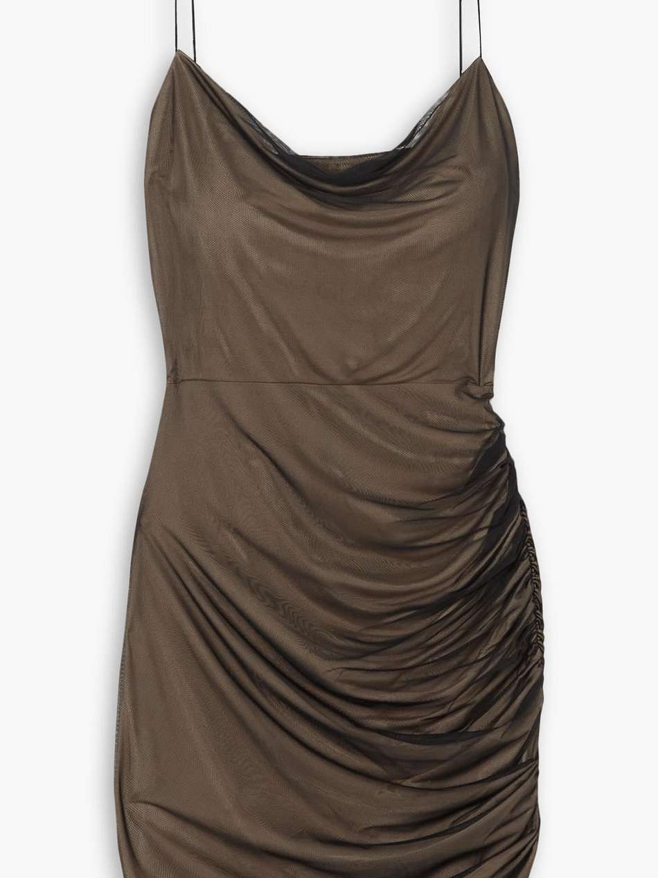 perry ruched stretch-mesh mini dress
