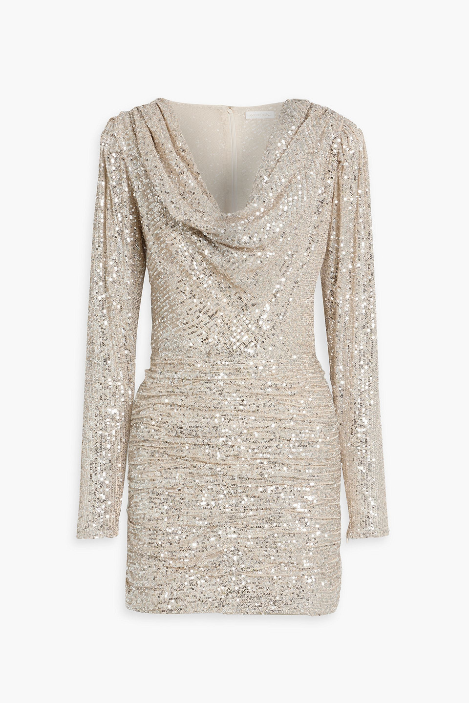 Ronny Kobo Elena Draped Sequined Mesh Mini Dress In Platinum