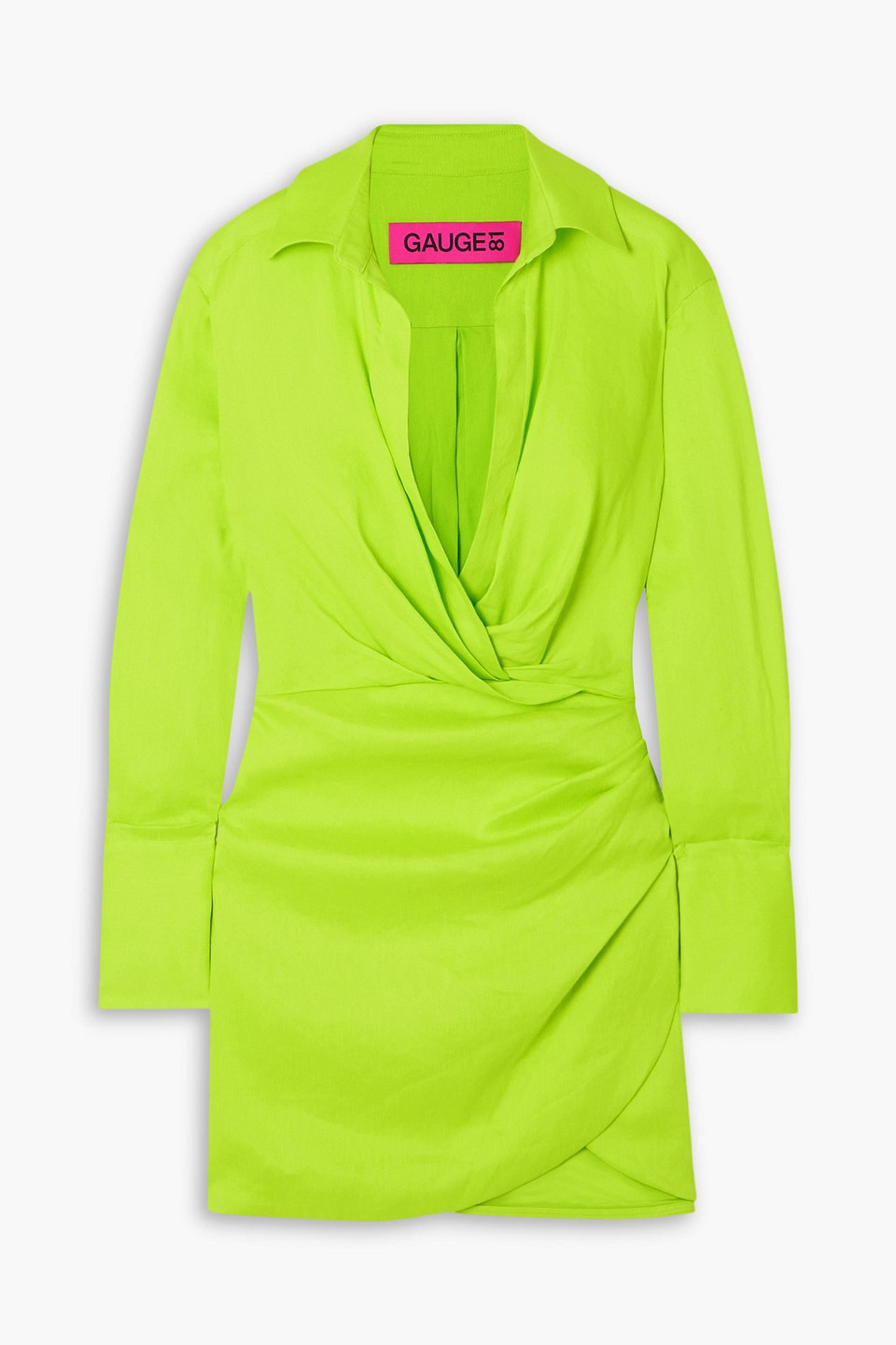 Gauge81 Naha Draped Mini Shirt Dress In Bright Green