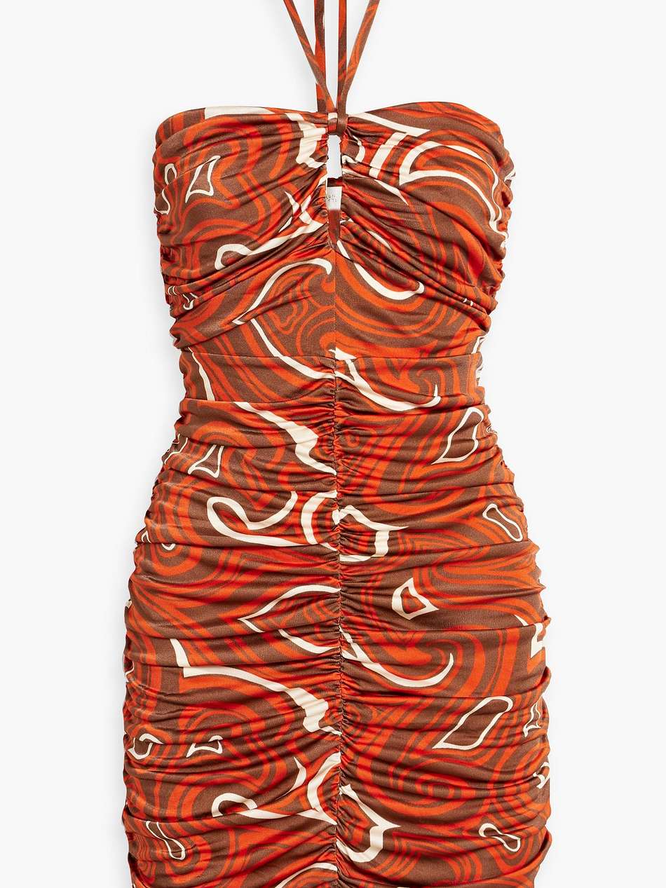 nella printed ruched jersey mini dress
