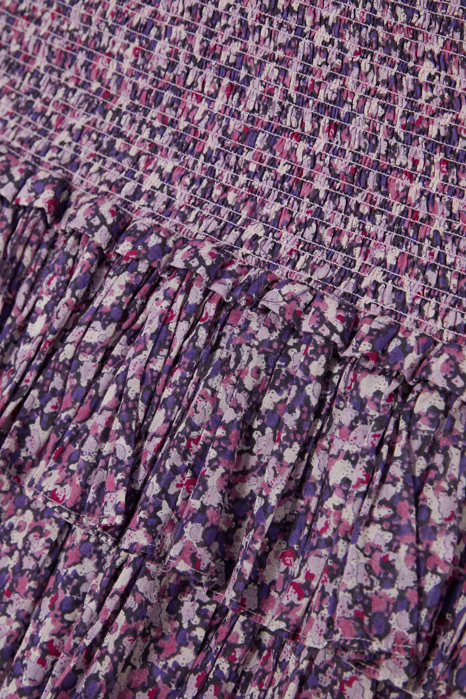 Isabel Marant Étoile Naomi Smocked Tiered Ruffle Cotton Skirt In Violet