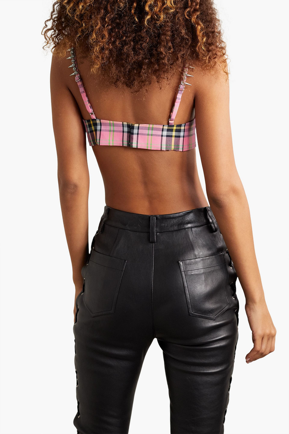  Area - Embellished Checked Wool-blend Bra Top - Pink - Us 0 