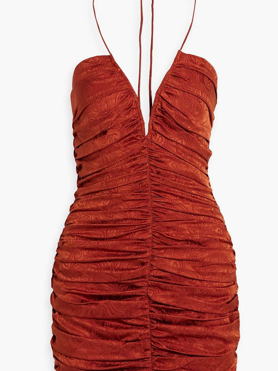 orielle ruched silk-blend jacquard halterneck mini dress