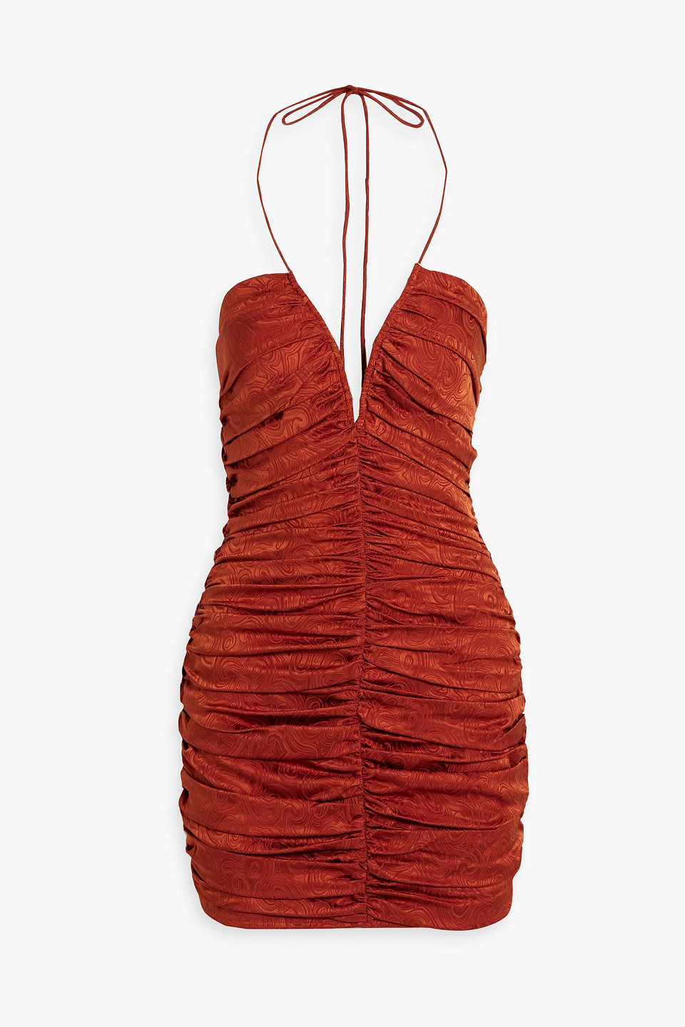 Orielle ruched silk-blend jacquard halterneck mini dress
