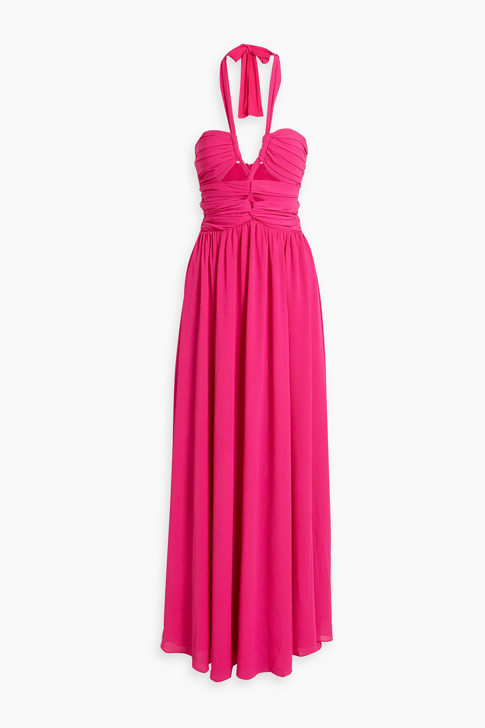 Ronny Kobo Ally Lace-up Georgette Halterneck Maxi Dress In Fuchsia