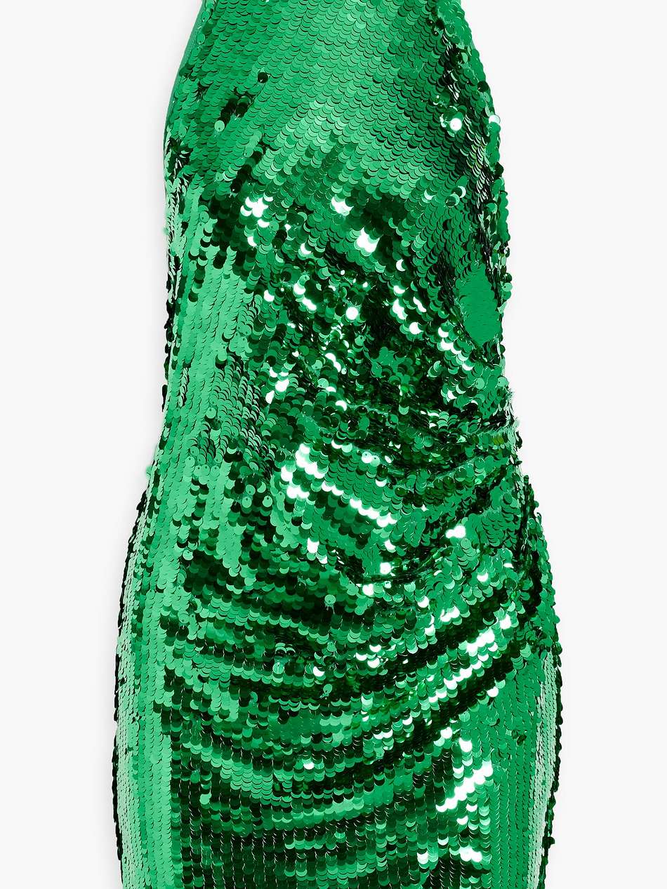 jo wrap-effect sequined stretch-tulle halterneck mini dress