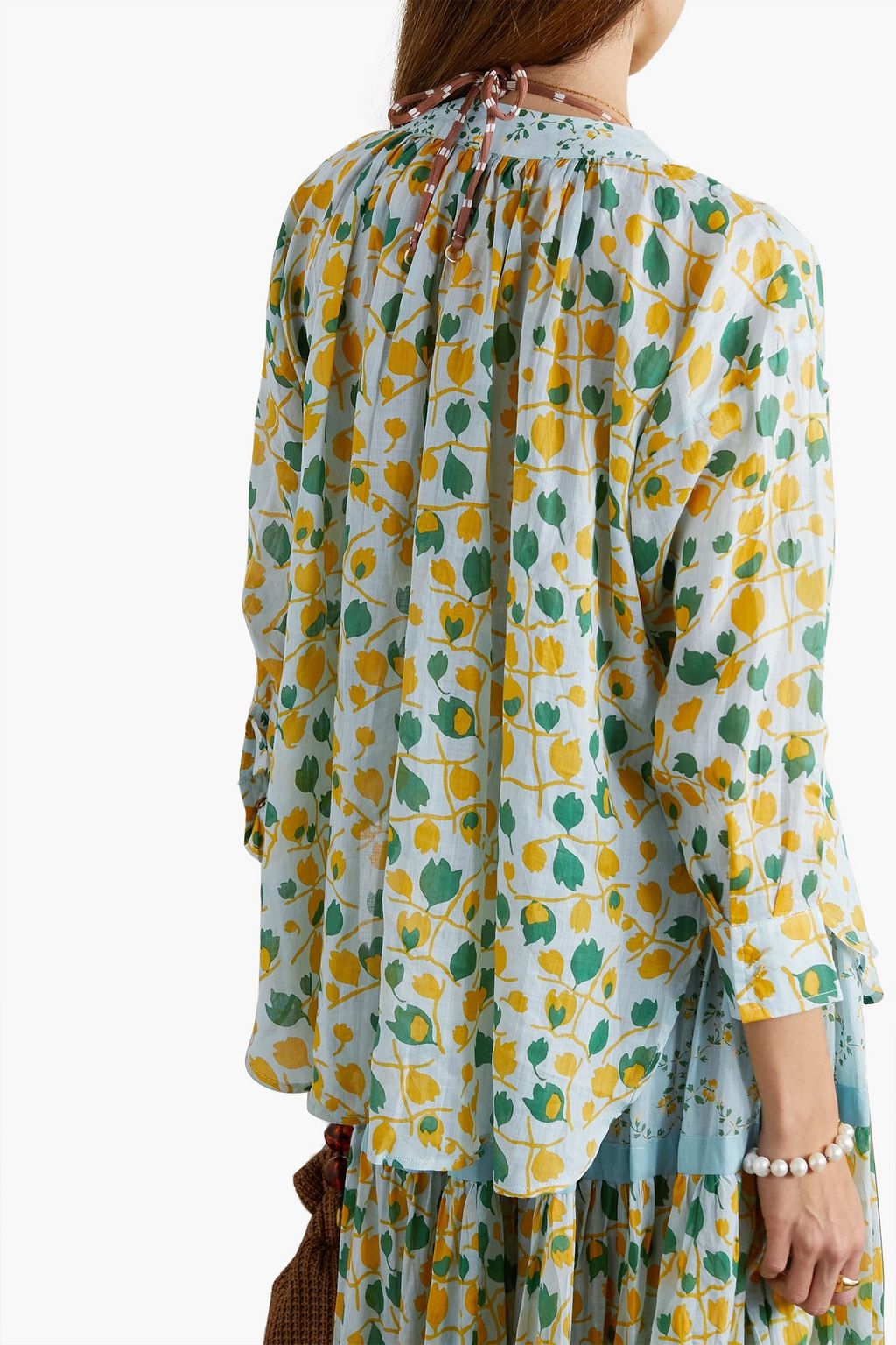 YVONNE S Ruffled floral-print linen blouse