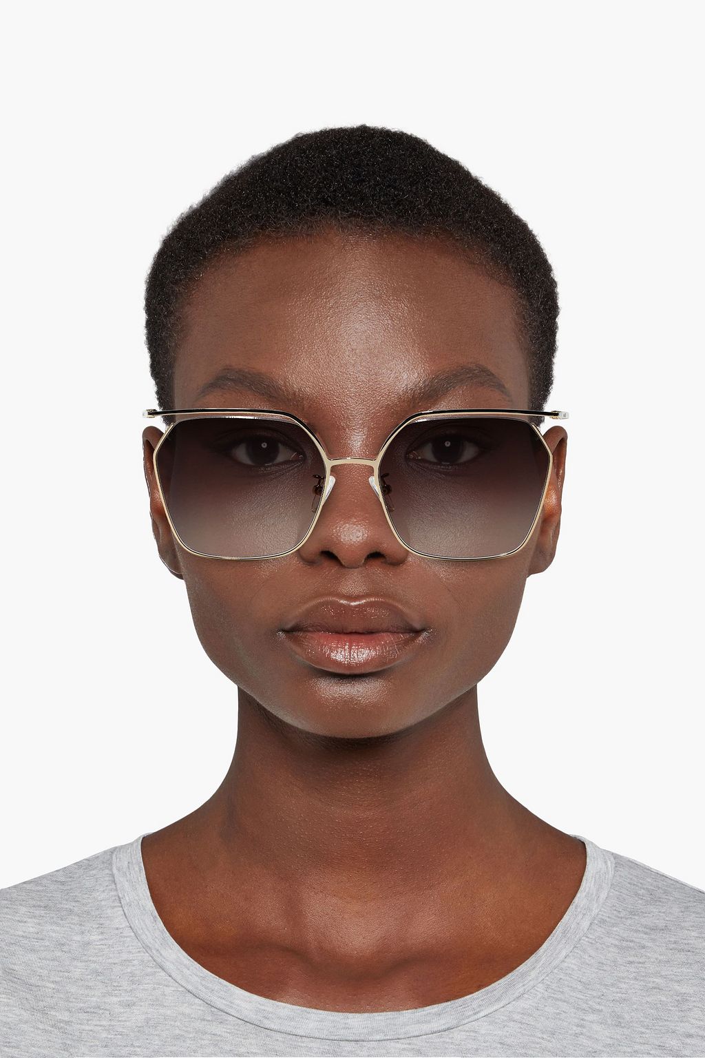 MCQUEEN Cut square-frame gold-tone sunglasses