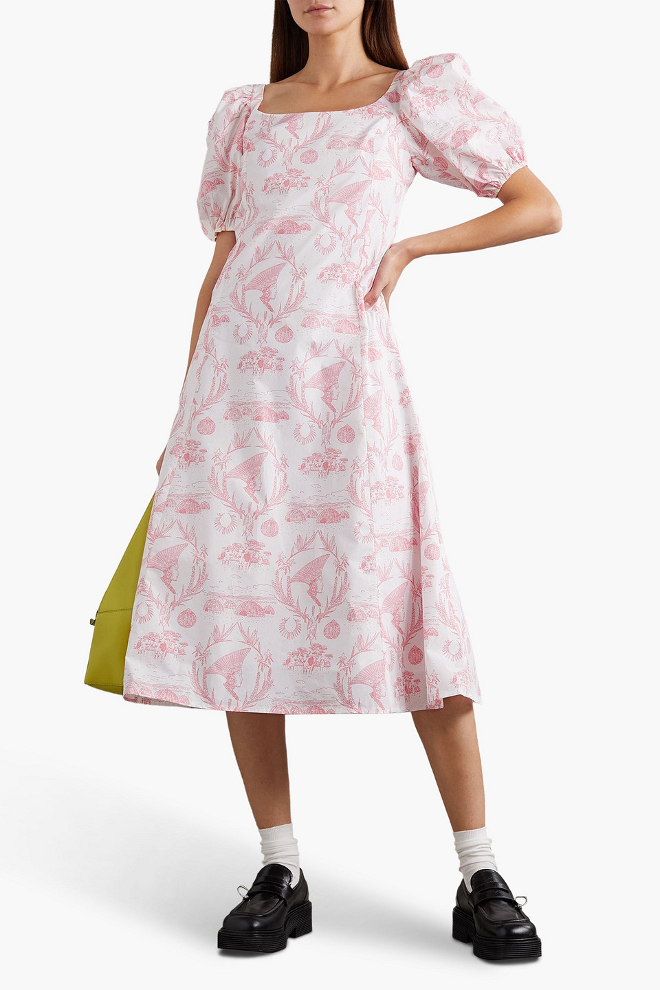 Shop Sindiso Khumalo Palesa Cutout Printed Cotton-poplin Midi Dress In Baby Pink