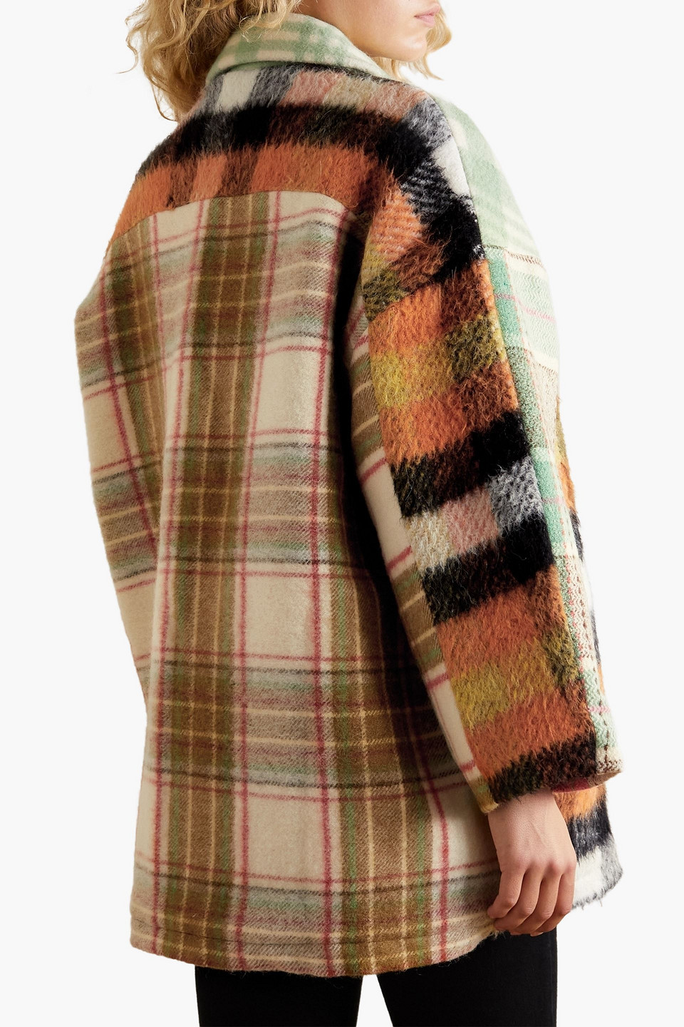 Rave Review Dottie Oversized Checked Brushed Felt Jacket In Orange