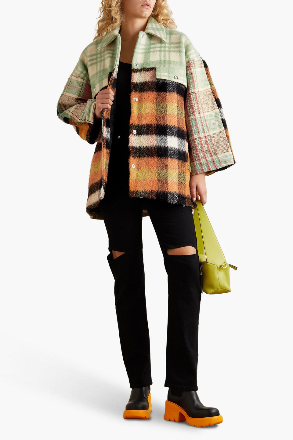 Rave Review Dottie Oversized Checked Brushed Felt Jacket In Orange