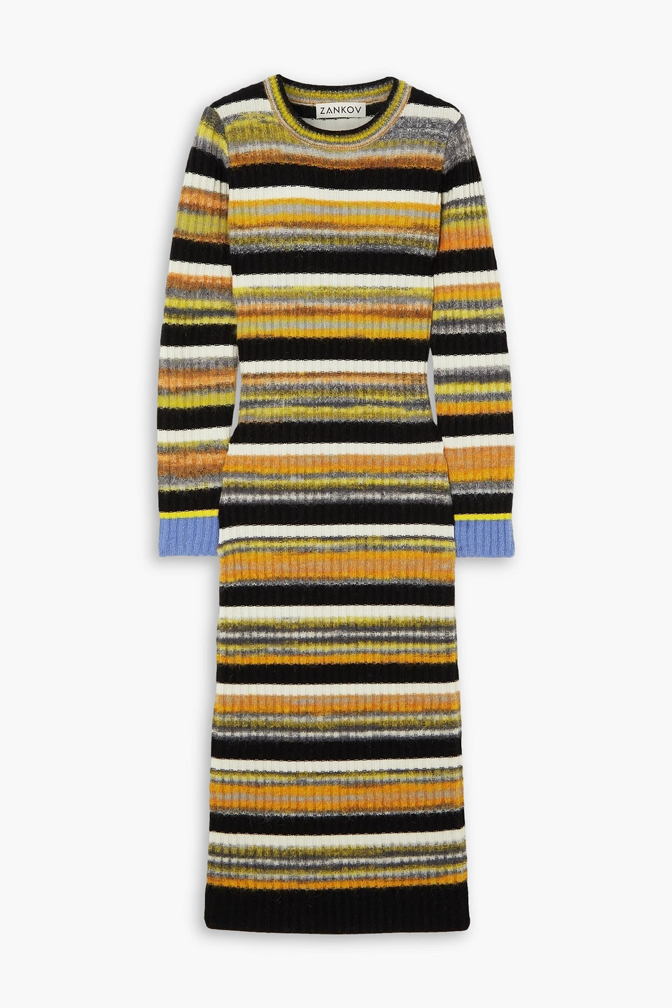 Zankov Camille Striped Brushed Ribbed-knit Midi Dress In Yellow